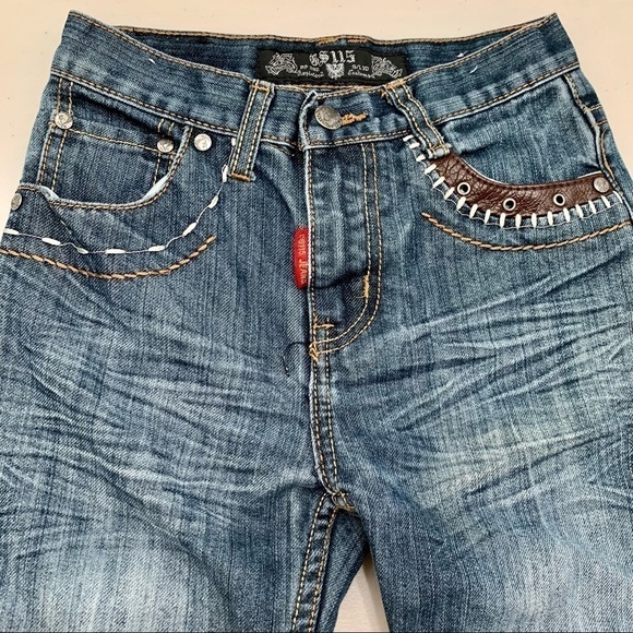 GS115 Jeans Kids 10 Straight Leg Leather Accent Pockets Girl - Picture 8 of 13